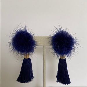 Navy Tassel and Minky  Earrings
